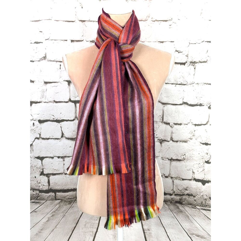 WINTERBOURNE ALPACA Andean Silk Striped Scarf Super Soft Colorful Fringe 80"x11"